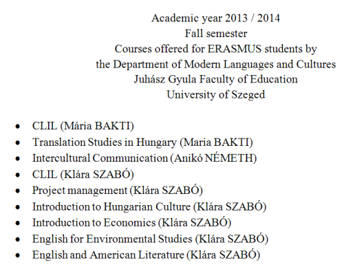 Courses of Juhasz Gyula Faculty of Education, English Studies